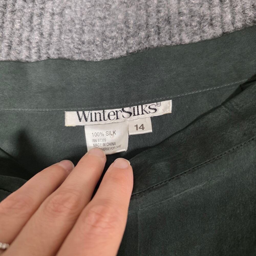 Wintersilks 100% Silk Pleated‎ Trousers Green High Waist Size 14 - Picture 2 of 5